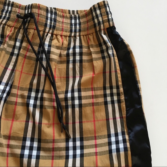 satin trim vintage check cotton trousers